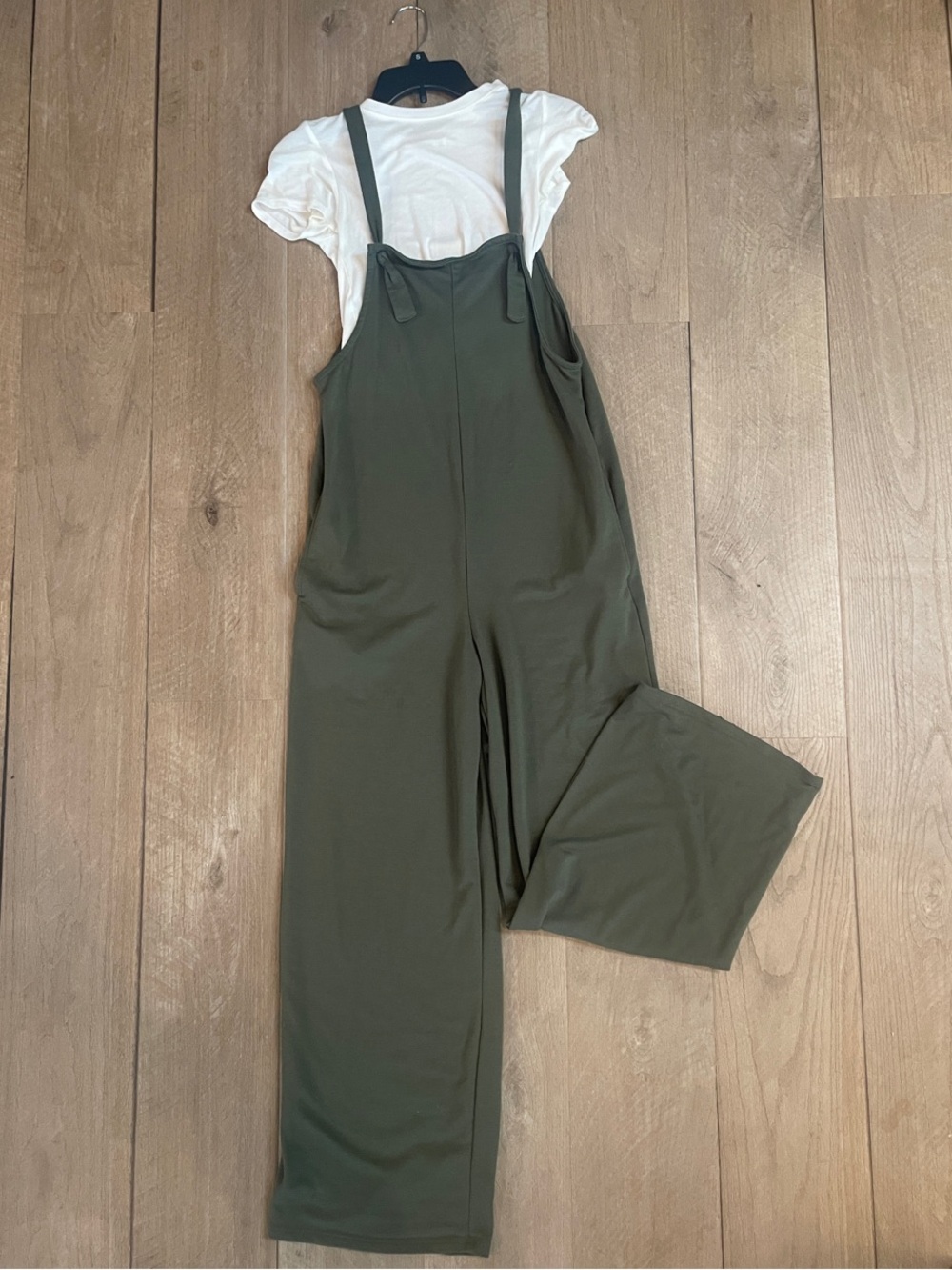 Wide-Leg Olive Jumpsuit with Adjustable Tie Straps